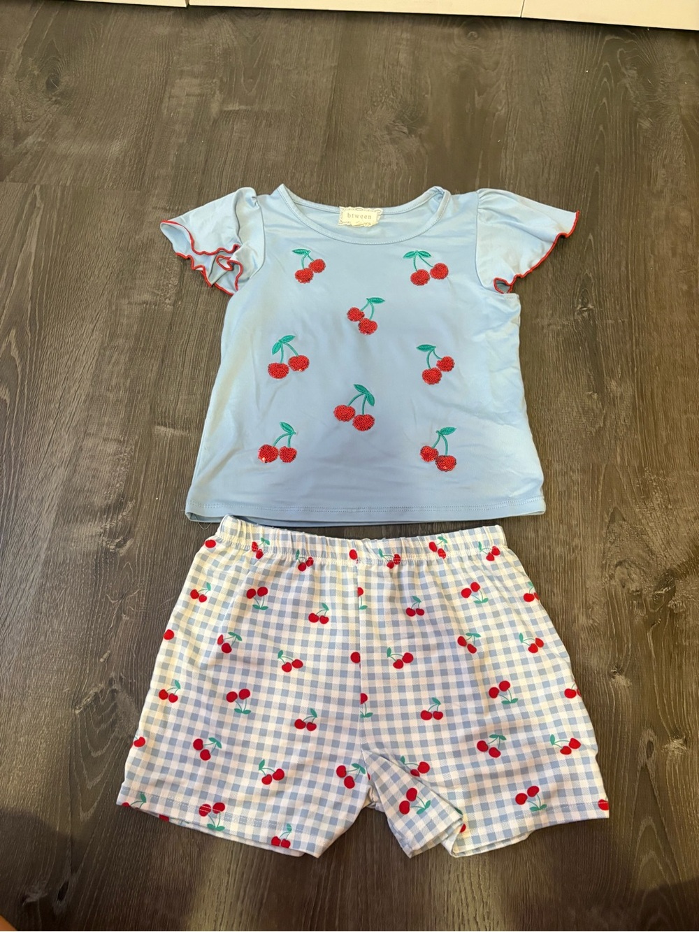 Girls size medium set- Light Blue Cherry Print Kids set